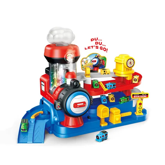 Wholesale 3 Alloy Trains Baby Plastic Racing Electric Track Kids Metel Toy Car Set with Light up and Music