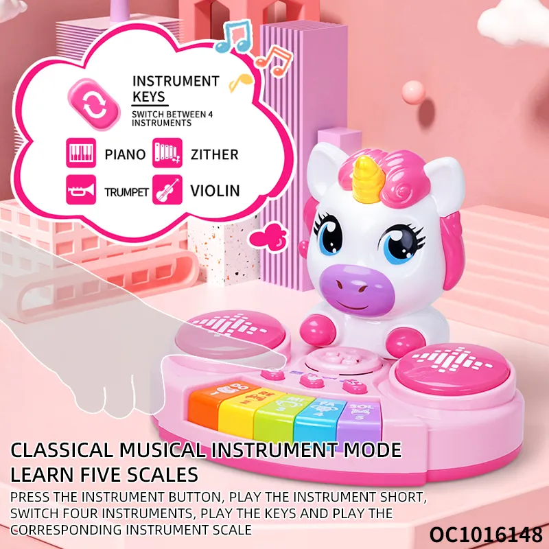 Wholesale Musical Plastic Cartoon Instruments Electronic Keyboards Music Piano Hand Drum Toy with Light up and Music