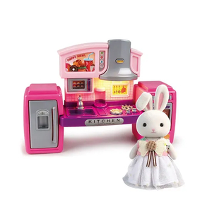 Wholesale Animal Kids Rabbit Doll Plush Toy Kitchen Cooking Pretend Play Food Doll House Set with Light Sound