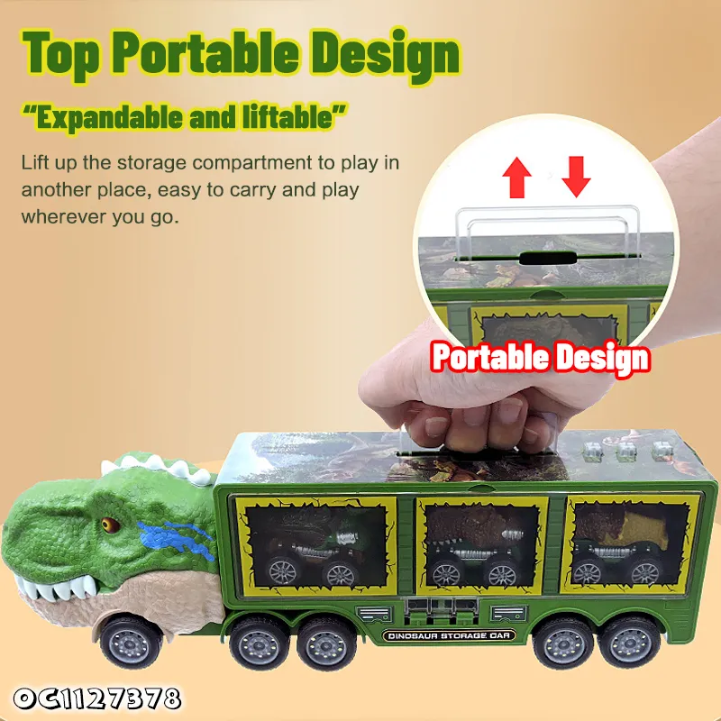 Wholesale Plastic Children Dinosaur Education Friction Truck Car Track Carrier Toy with Light