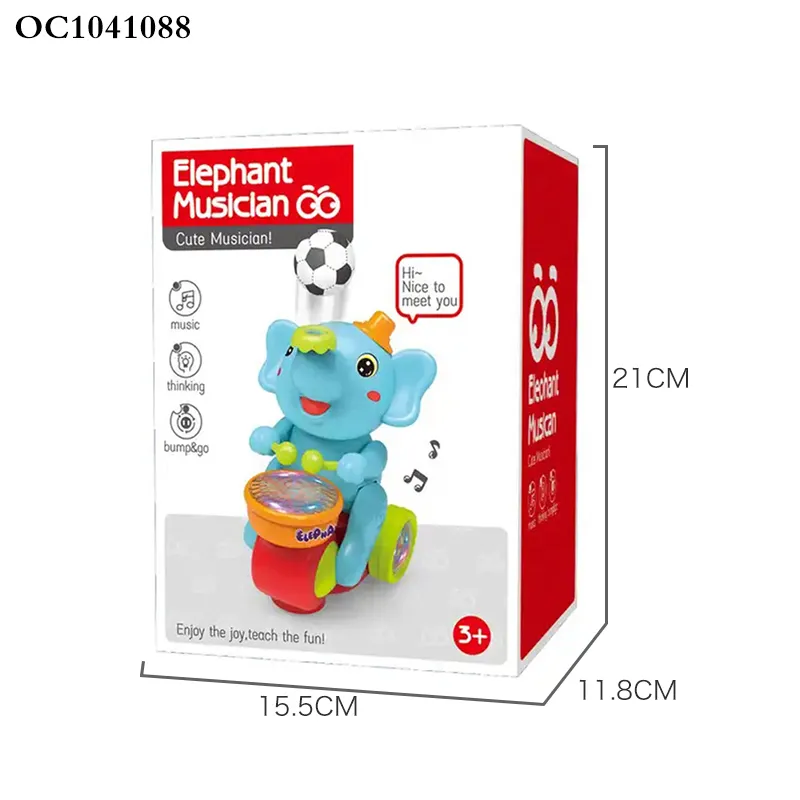 Wholesale Musical Instruments Battery Operated Elephant Sensory Drum Toys with Light Music