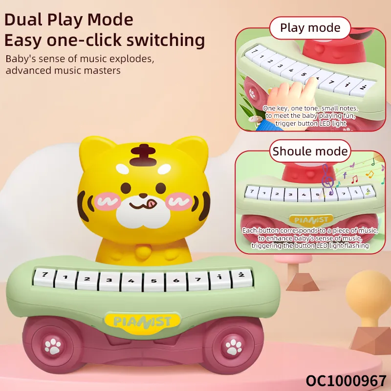 Wholesale Cartoon Tiger Toy Musical Instruments Battery Operated Toy Small Piano Keyboard Toy for Baby with Light up Music