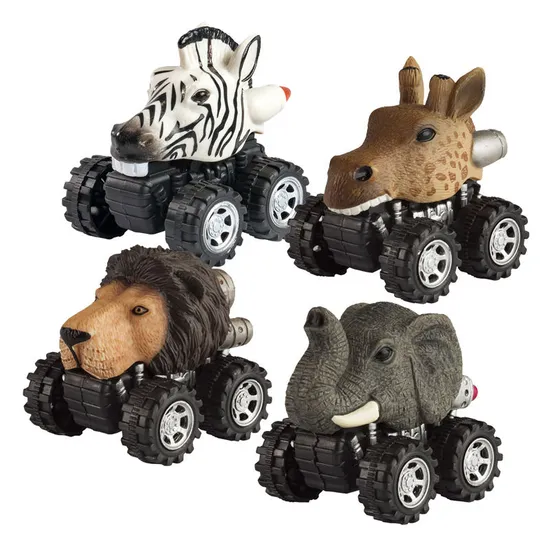 Wholesale Miniature Zebra Elephant Giraffe Lion Plastic Animals Small Pullback Cars Set Toy Car