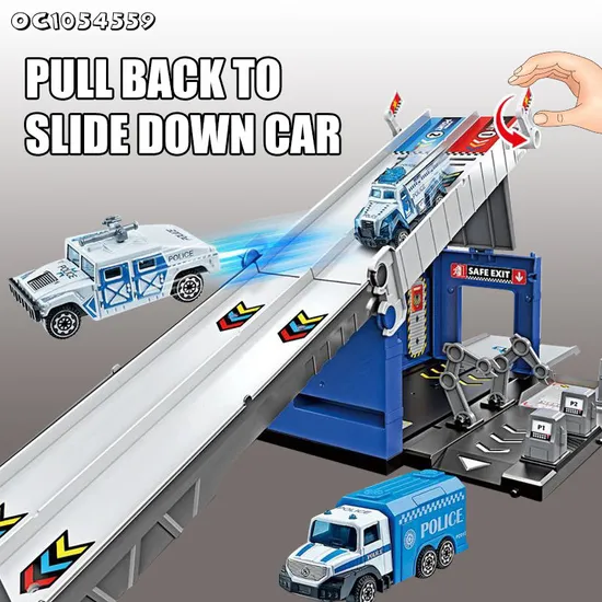 Cartoon City Track Parking Lot Toy Alloy Pull Back Car Role Play House Plastic Railway Racing Car Toys