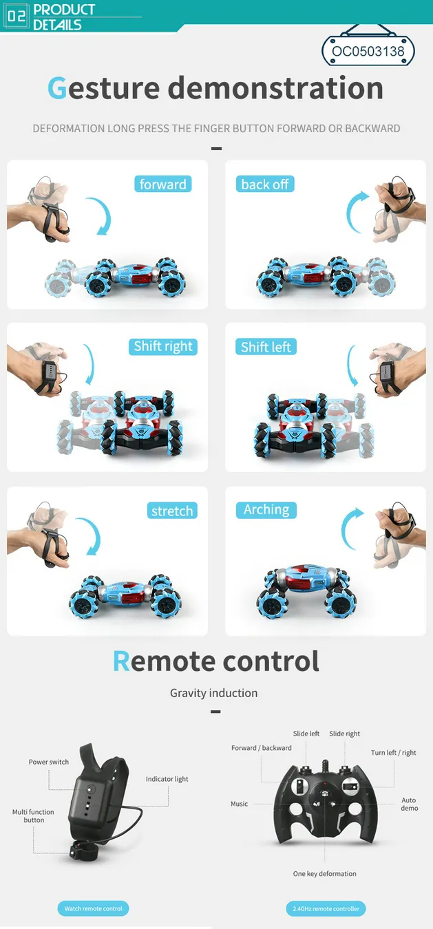 Twisted Climbing Drift Hand Gesture Controlled Stunt off Road RC Model Car for Kids
