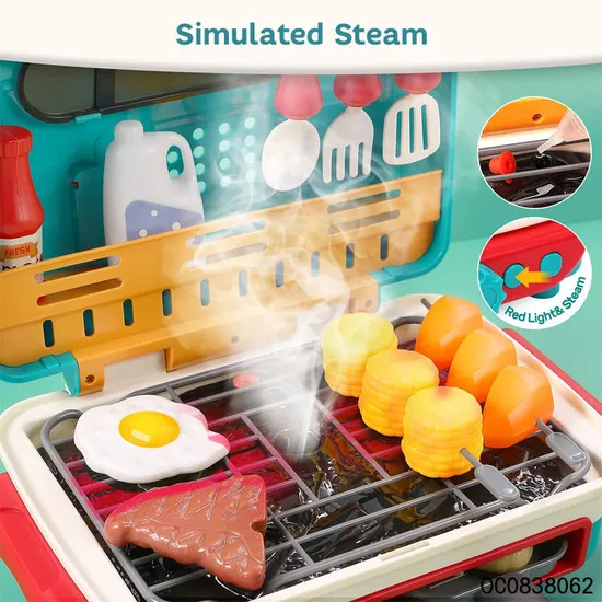 Wholesale Simulation Cooking Kids Barbecue Grill Spray Kitchen Toys Plastic Children House Role Play Set with Food
