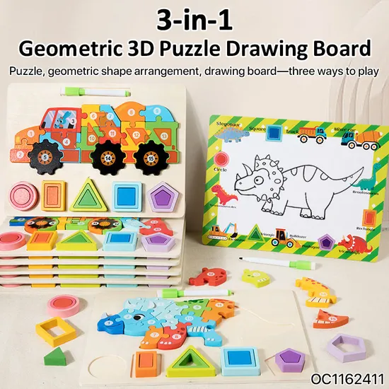 Kids Educational Engineering Truck Toy Set and Games Jigsaw Puzzles Toy for Children Wholesale 3D Wooden Jigsaw Puzzle Truck
