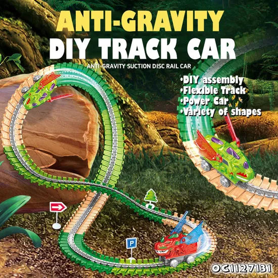 300PCS Toys Electric Slot Dinosaur Car Anti Gravity Racing Building Block Plastic Flexible Track Sets with Music Light for Sale