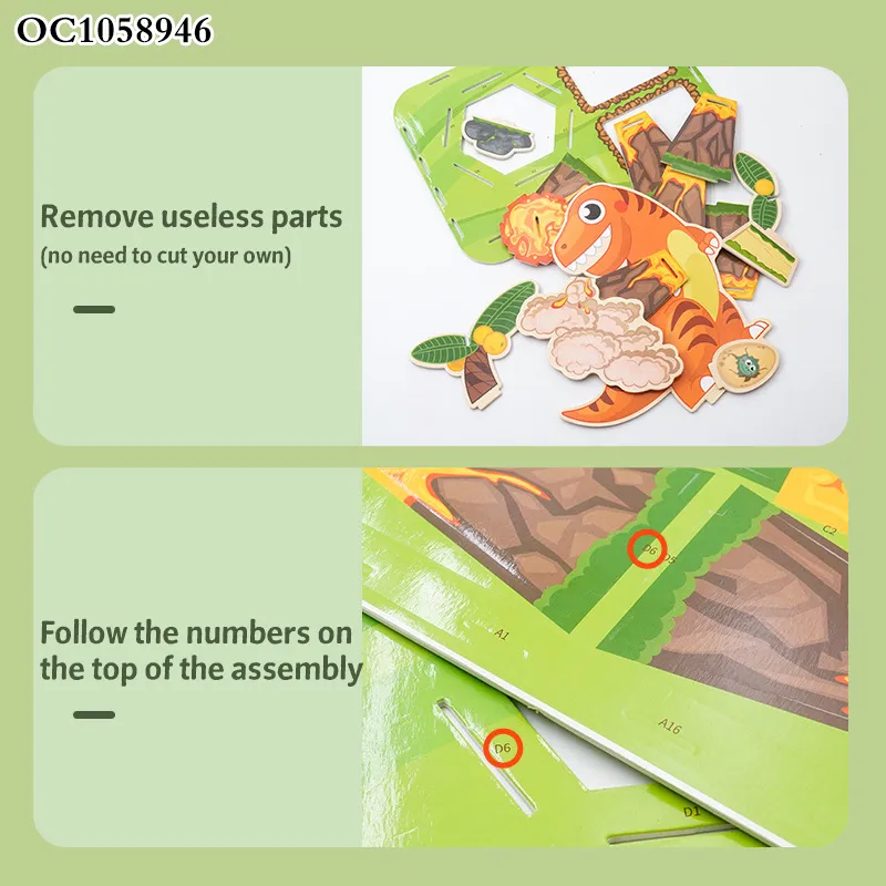 Stem New Montessori Toys Early Educational 3D Animal Custom Dinosaur World Colorful Cartoon Cardboard Jigsaw Puzzle Toy