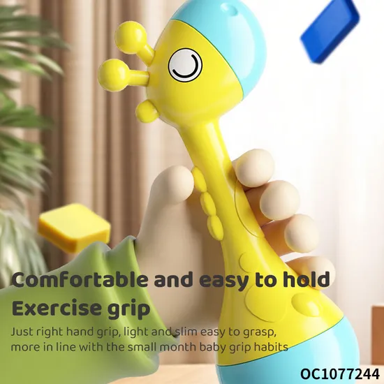 Custom Cartoon Giraffe Roly Poly Toy Plastic Shaker Sand Hammer with Bell Sound Cheap Musical Noise Maker Rattle Toy for Baby