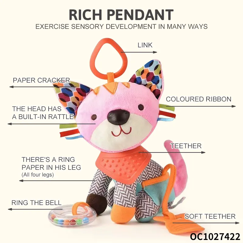 Wholesale Custom Sensory Animal Plush Hanging Baby Bunny Cat Soft Cognitive Sleeping Toy Stuffed Doll