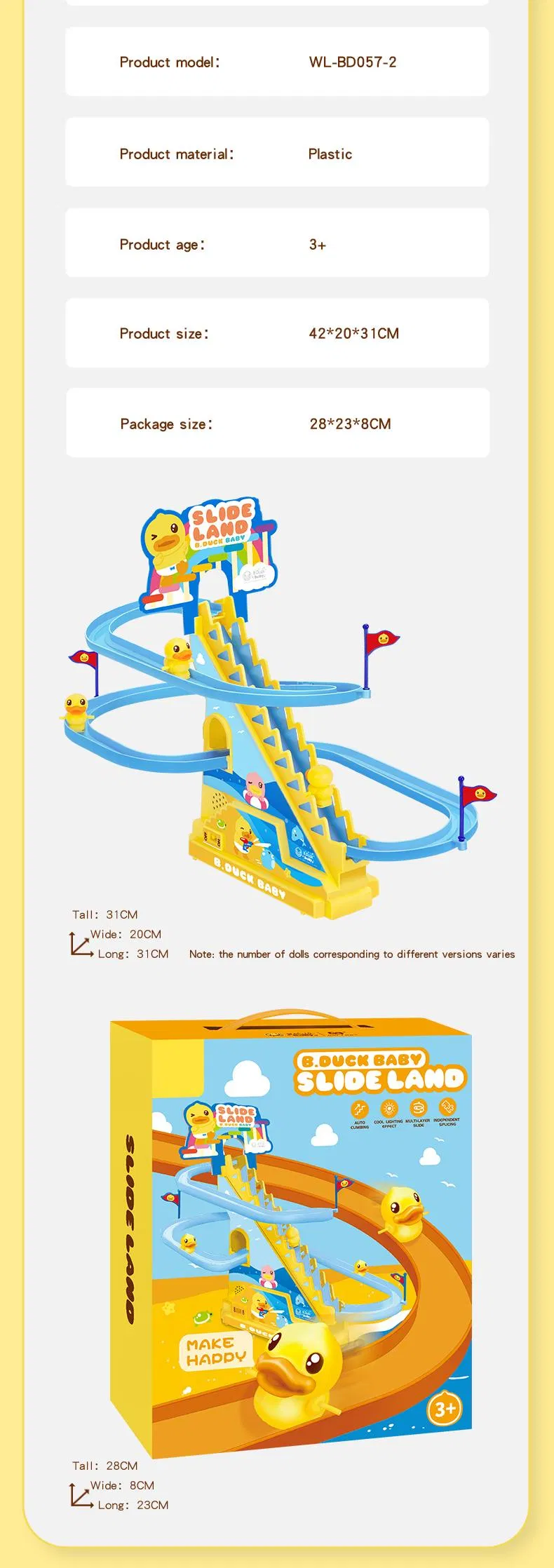Hot Sell Little Yellow Duck Goes up The Stairs and Down The Slide Electric Duck Track Music Lights Children's Toys