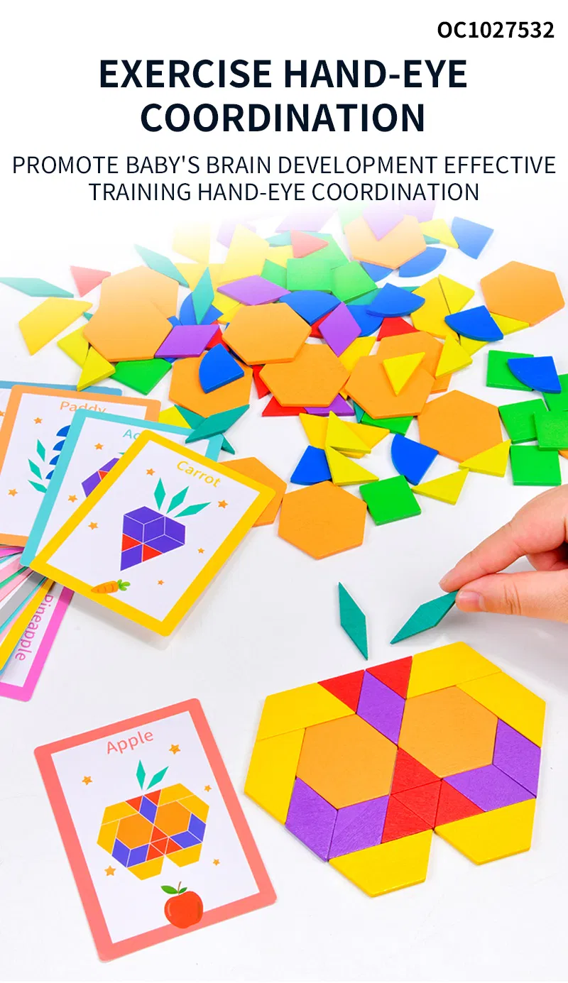 Wooden 3D Geometric Shape Jigsaw Puzzles Educational Gift Toys for Learning Intellectual Development and Creativity Matching Cards