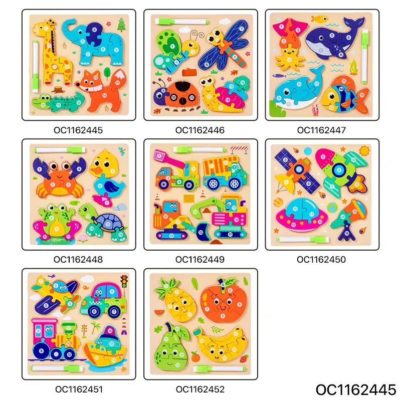 Children Wooden DIY 3D Cartoon Animal Home Jigsaw Puzzle Board Early Educational Toys for Toddlers Cognitive Items