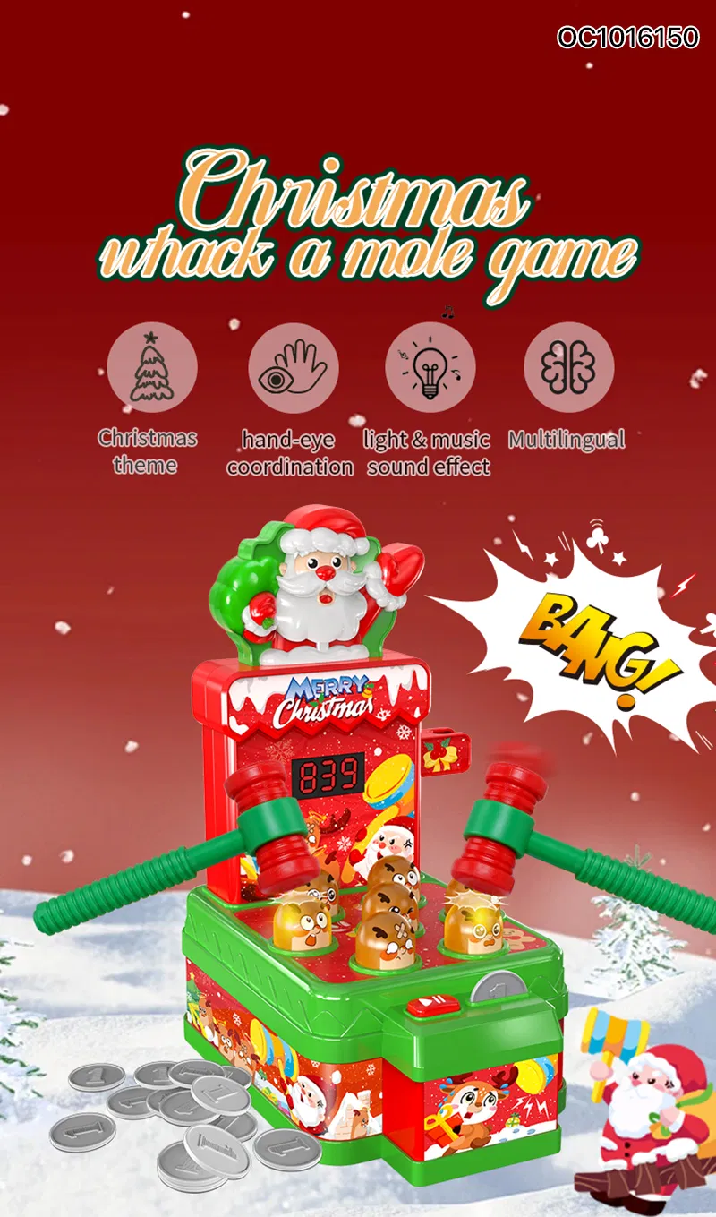 Christmas Kids Games 2 Players Whack a Mole Hammer Toy with Light and Music