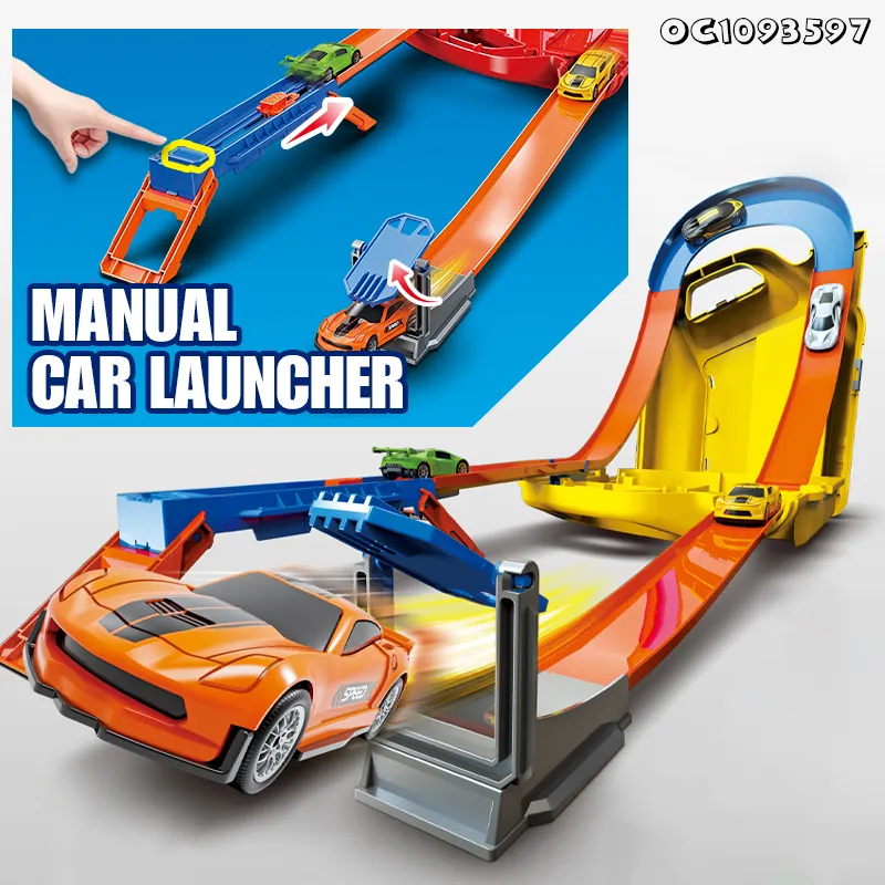 Boys Kids Gift Items Self Assemble Railway Flexible Racing Speed Ejection Track Car Toys with 2PCS Alloy Cars Ans Storage Box