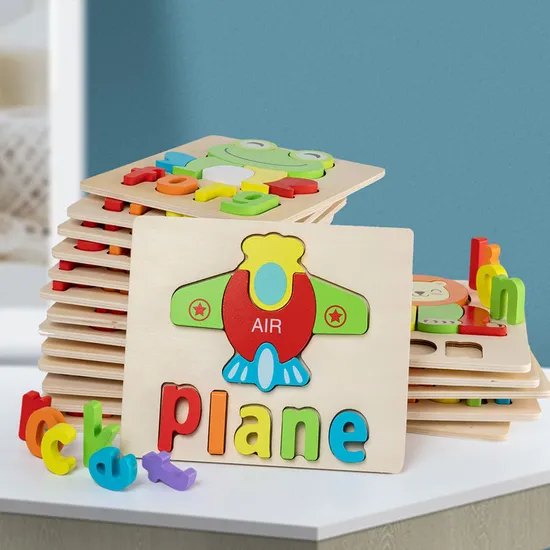 Customized Educational Toys English Puzzle Games Board Cards Wooden Jigsaw Puzzles Toy for Kids Early Ages