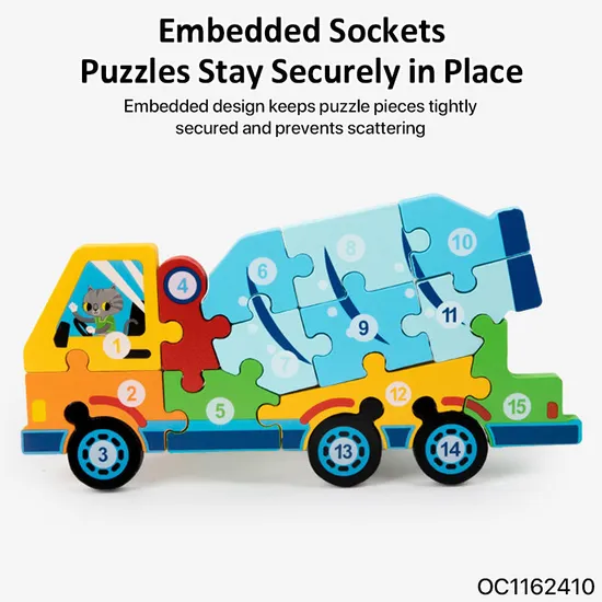 Engineering Series Truck Model Wholesale DIY Wooden Multifunctional 3D Tangram Puzzle Blocks Sets Jigsaw Puzzles Toy for Children