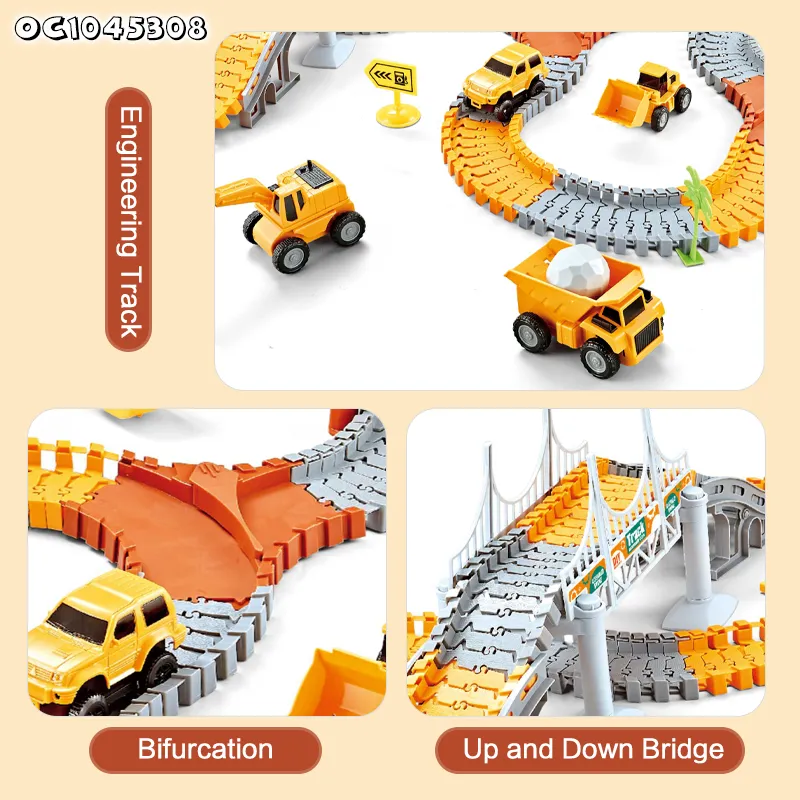 Battery Powered Engineering Truck Flexible Assembly Changeable Track Rail Car Parking Lot Slot Gift Toys for Boys Wholesale