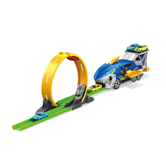 Ejection Flexible Racing Car Track Truck Catapult Small Transport Shark Car Gift Play Toys for Kids Boys with Mini Cars