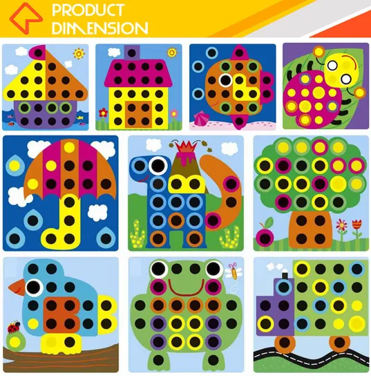 Intelligent DIY Toy 46PCS Button Nail 10 Set Animals Pattern Wooden 3D Jigsaw Puzzle Toy for Kids