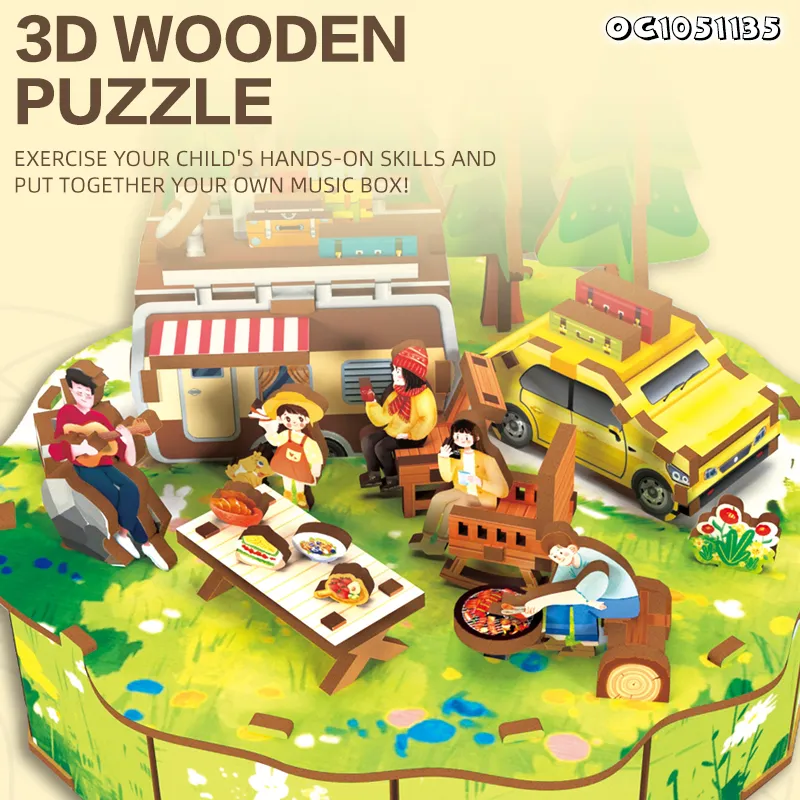 97PCS 3D Puzzle Maker DIY Jigsaw Puzzle Board Educational Personalized Kids Wooden Rotatable Song Music Box Toy Made in China