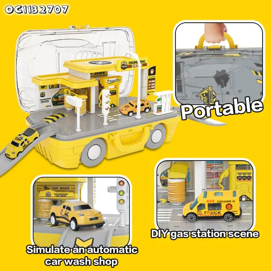 Catapult Racing Car Track DIY Adventure Toy Simulation Gas Pump Kids Pretend Play Game Mini Plastic Electric Gas Station Toy