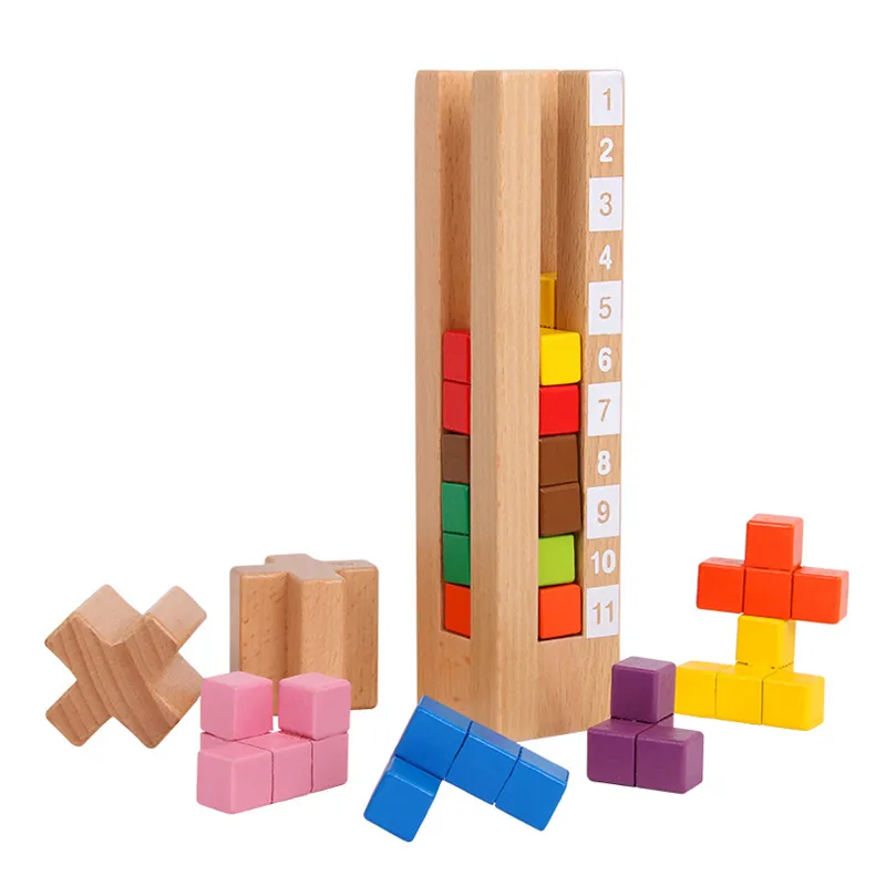 Wooden Building Blocks Stacked Toy Tower Games Wooden Tower Blocks for Child Brain Development