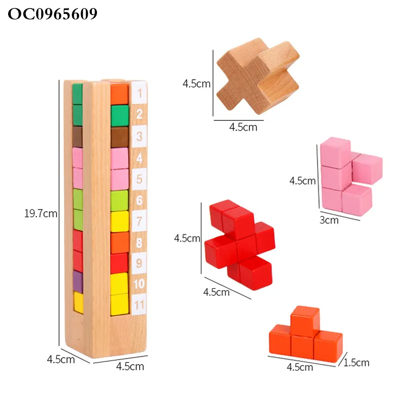 Wooden Building Blocks Stacked Toy Tower Games Wooden Tower Blocks for Child Brain Development