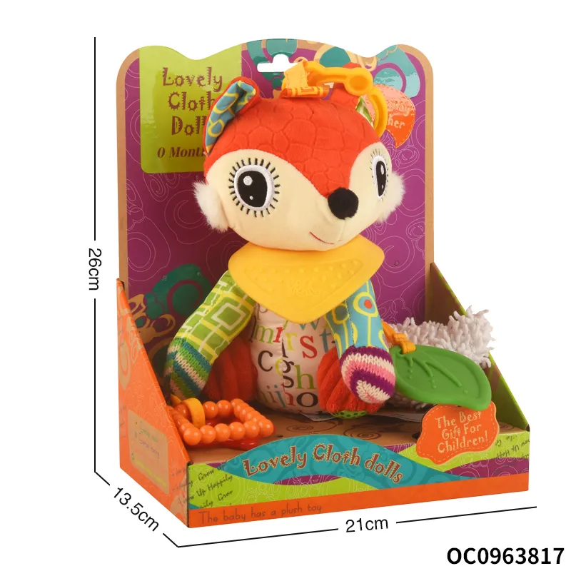 Baby Soothing Rattle Sensory Toy Stuffed Animal Toys Plush Bulk Fox with Big Eyes for Newborn