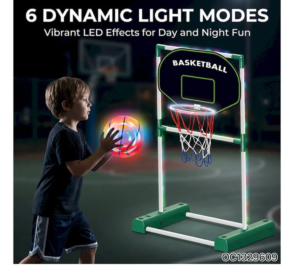 Kids Outdoor Glow Light-up Mobile Basketball Hoop for Nighttime Sports