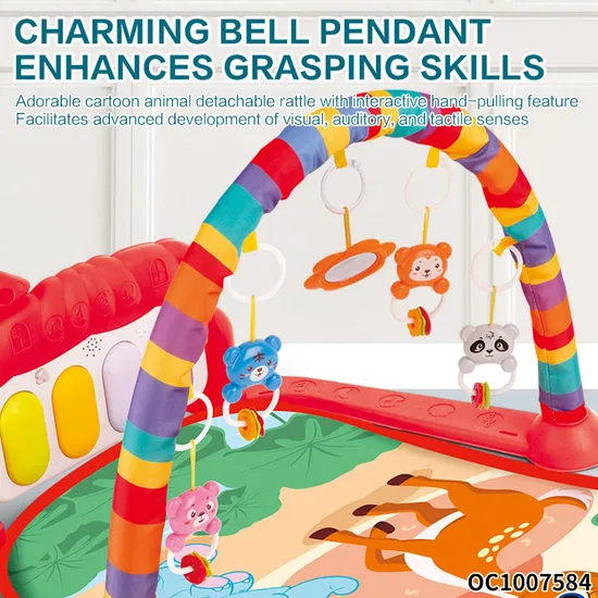 Musical Piano Pedal Baby Activity Sensory Play Mat Creative Flooring Crawling Mat with Hanging Rattle Toys