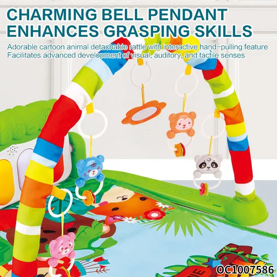 Newborn Musical Piano Pedal Baby Activity Sensory Play Mat Creative Flooring Crawling Mat with Hanging Rattle Toys