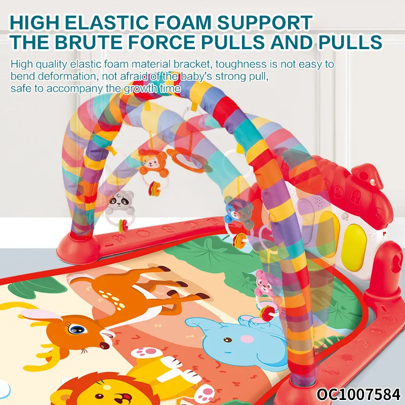 Musical Piano Pedal Baby Activity Sensory Play Mat Creative Flooring Crawling Mat with Hanging Rattle Toys