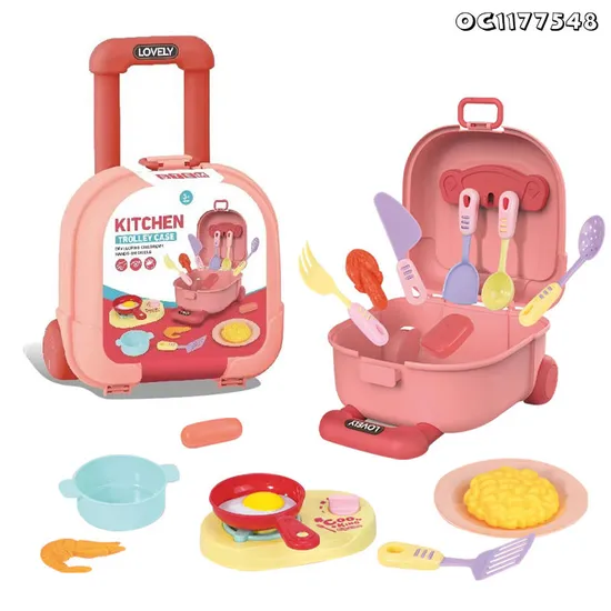 Kids Toddler Educational Pretend Cooking Games Play Set Happy Kitchen Toys for Sale with Plastic Tableware and Simulation Food