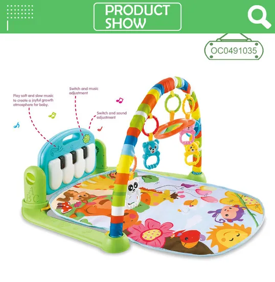 Hot Selling Newborn Pedal Musical Piano Creative Training Play Gym Soft Safe Mat with Light Music and Hanging Toys