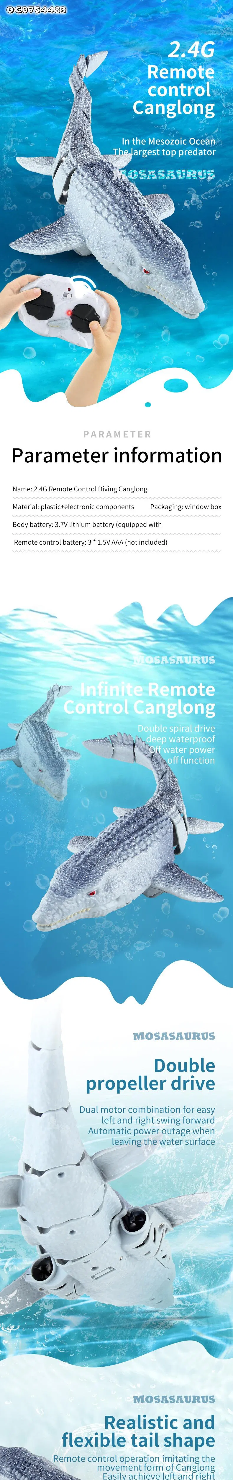 Easy Self Assembly Model Waterproof Remote Control Dinosaur Gray Customized Swimming Pool Plastic Toy Sea Animals for Kids Boys