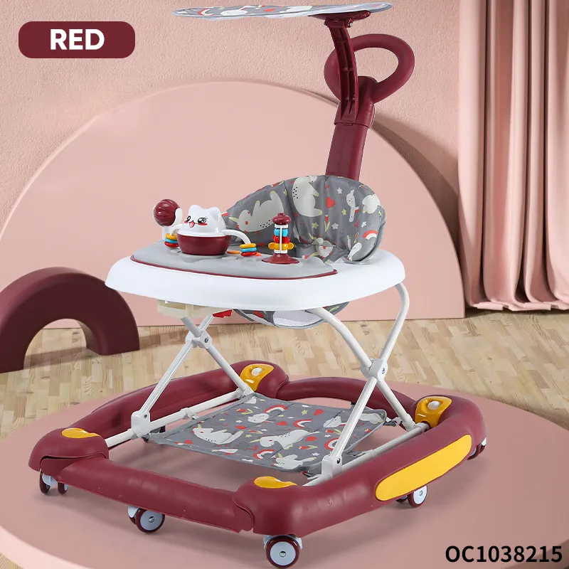 Anti Rollover Sit to Stand Walking Learning High Quality Foldable Multifunction New Baby Walker Round Car with Wheel Music Liqht