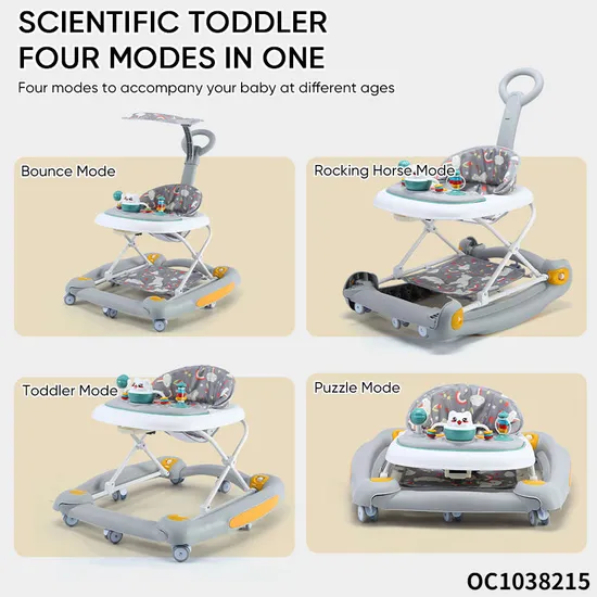Anti Rollover Sit to Stand Walking Learning High Quality Foldable Multifunction New Baby Walker Round Car with Wheel Music Liqht