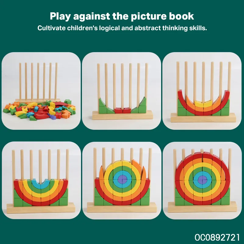 Toys Wooden 3D Puzzle Montessori Rainbow Stacking Blocks Tower Game Toys Children