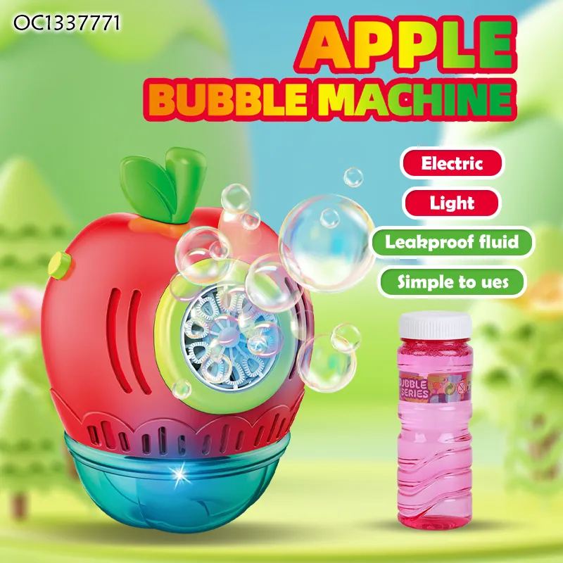 Summer Item Hot Selling Light up Automatic Fruit Design Electric Bubble Blower Machine Kid Outdoor Play Toy with Bubble Solution