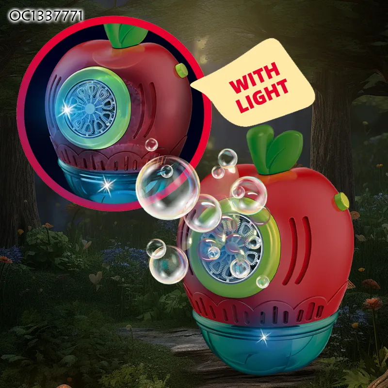 Summer Item Hot Selling Light up Automatic Fruit Design Electric Bubble Blower Machine Kid Outdoor Play Toy with Bubble Solution