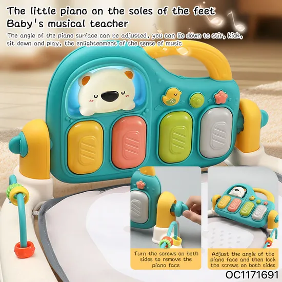 Keyboard Piano Pedal Baby Activity Sensory Play Mat Creative Flooring Crawling Mat with Hanging Rattle Toys