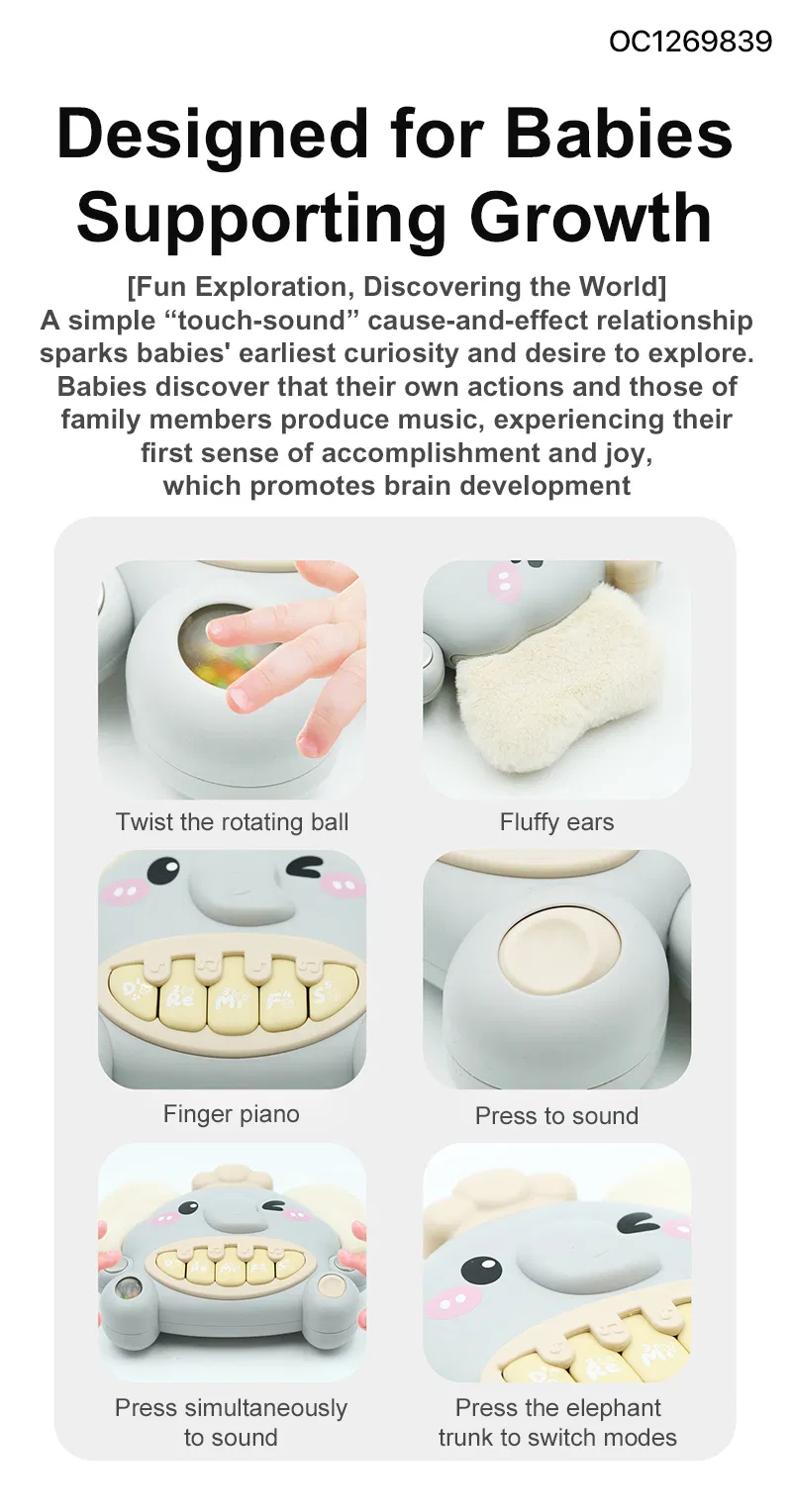 Trending Products 2026 New Arrival Baby Stuffed Animal Hanging Musical Sound Electronic Piano with Teether Soft Plush Rattle Toy