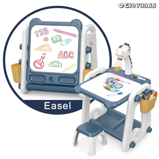 Montessori Educational Projection Flash Toy Kids Drawing Desk Chair Set Light up Wholesale Magnetic Electric Drawing Board