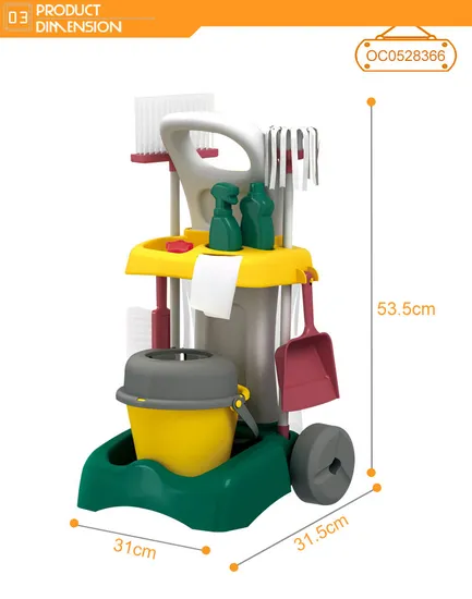 Kids Toys Broom Mop House Kids Pretend Play Cleaning Tools Set with Cleaning Trolley Cart