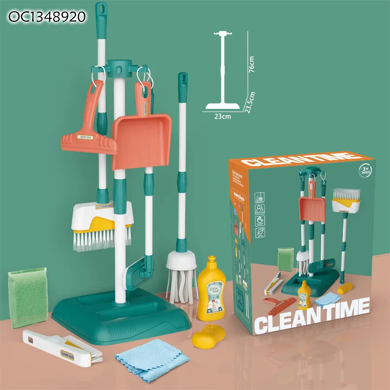 Household Cleaning Tools Accessories Plastic Kid Role Play Children Montessori Cleaning Toys with Simulation Broom and Mop