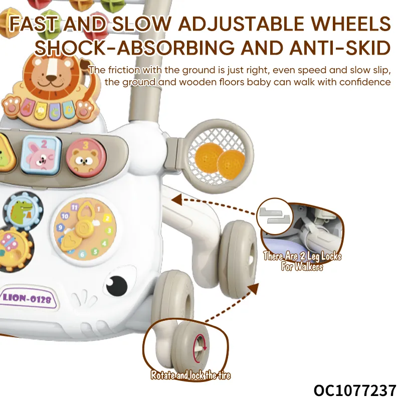 Wholesale Designed Plastic Musical Cartoon Montessori Toy High Quality Educational Standing Baby Walkers with Wheels