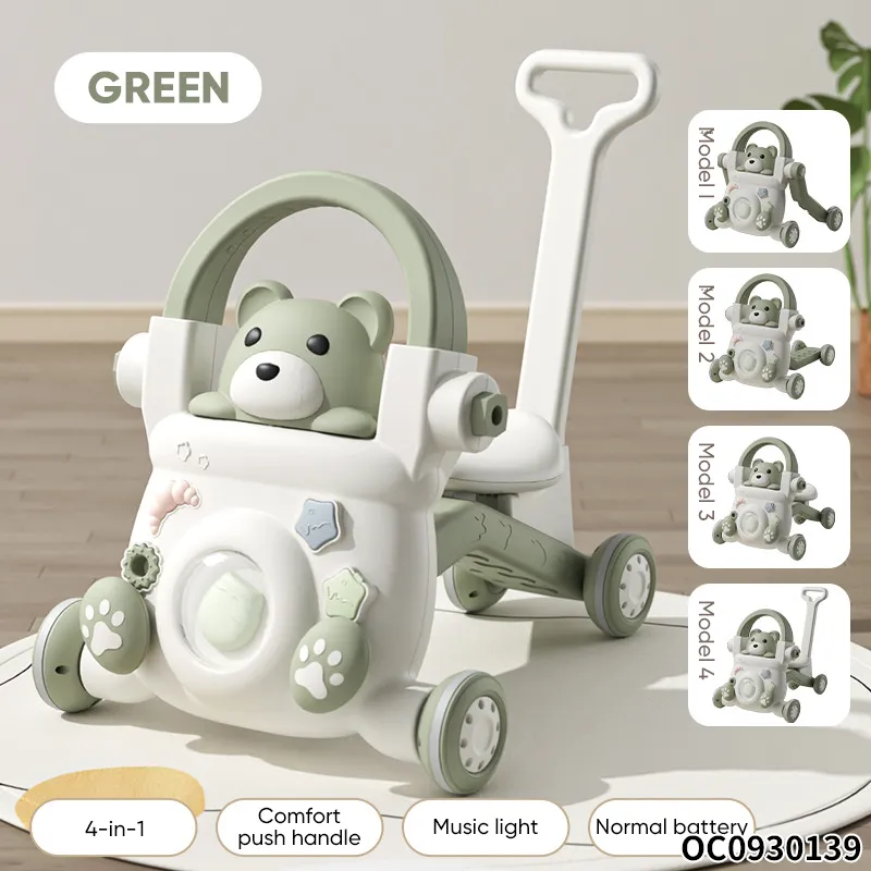 Modern Cheapest Price Music Cartoon Bear Wholesale New Designed Montessori Wheels Handle Infant Baby Push Walker
