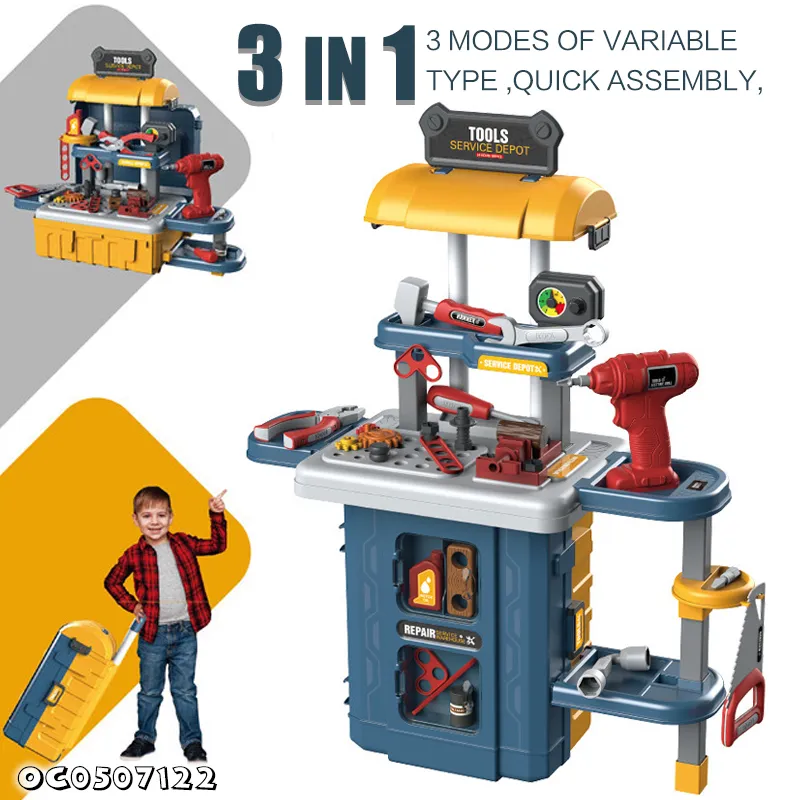 Screw Nuts Plastic Toy Mechanic Engineer Pretend Role Play Construction Tool Box Set for Kids Simulation with Electric Toy Drill